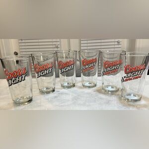 Coors Light Racing Pint Glasses - Set of 6 (Clear with Red & Black Logo)